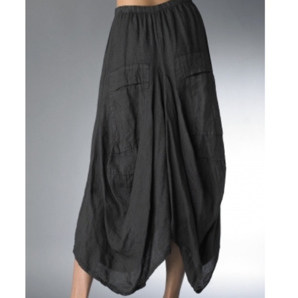 100% Linen Made in Italy Volume Gaucho Pants Black Size XXL - Picture 1 of 10